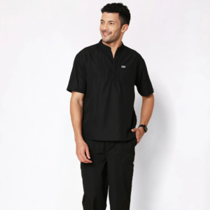 Classic Men's Mandarin Collar (Black) Scrub