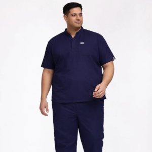 Classic Men's Mandarin Collar (Navy) Plus Size Scrub