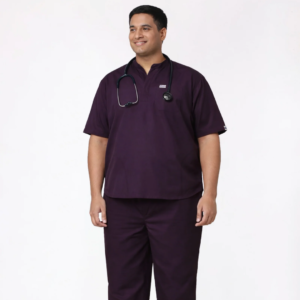 Classic Men's Mandarin Collar (Wine) Plus Size Scrub