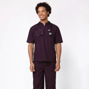 Classic Men's Mandarin Collar (Wine) Scrub