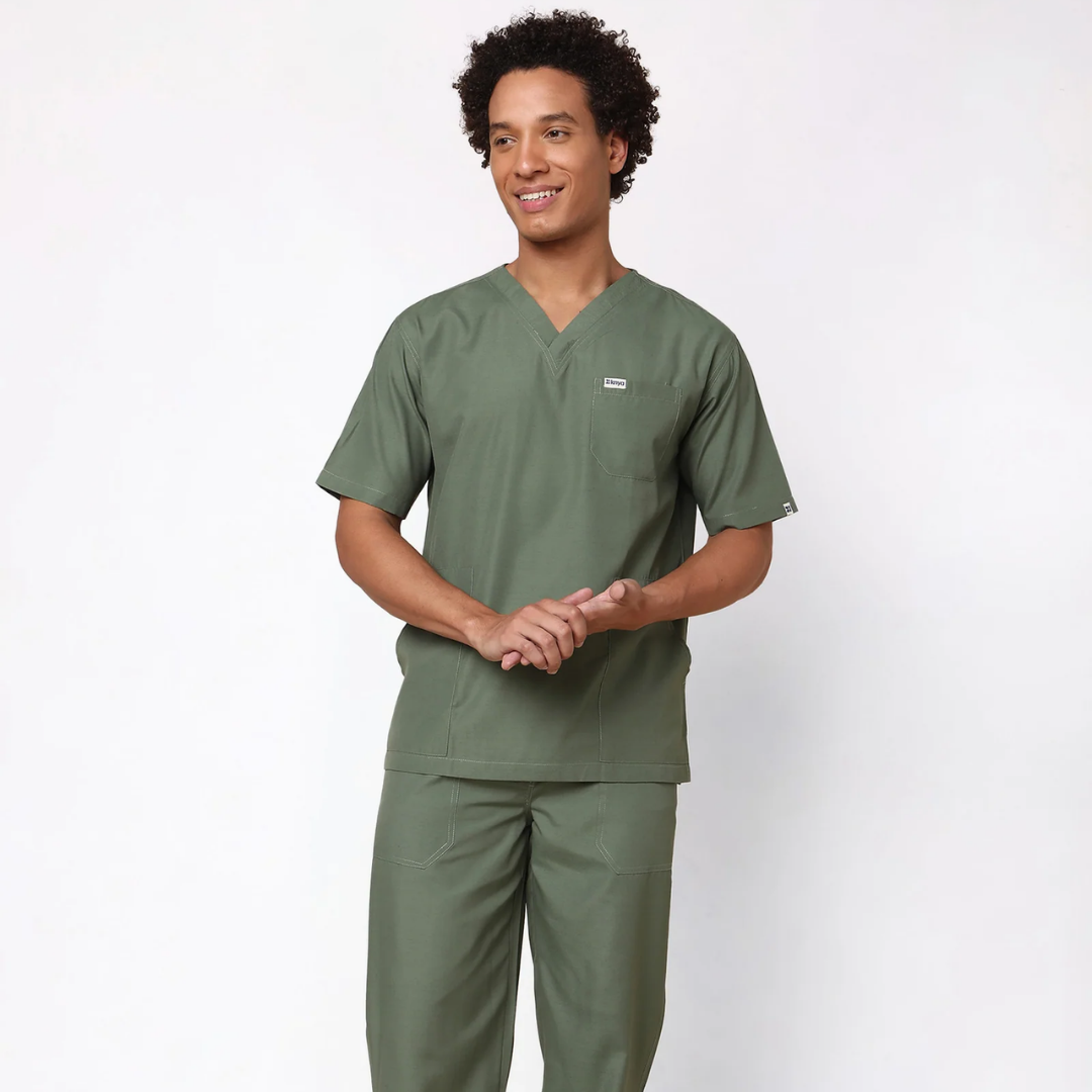 Classic Men's V-Neck (Olive) Scrub