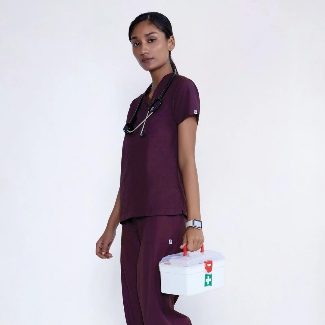 Classic Women's V-Neck (Wine) Scrub