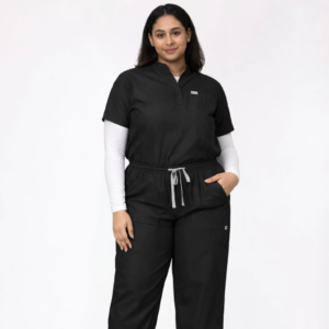 Classic Women's Mandarin Collar (Black) Plus Size Scrub
