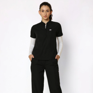 Classic Women's Mandarin Collar (Black) Scrub