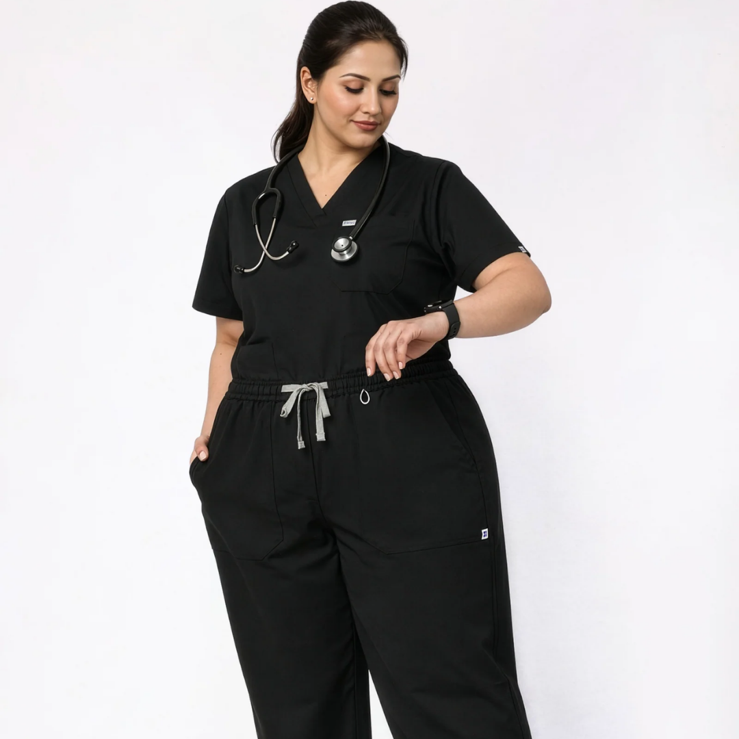 ecoflex™ Women's V-Neck (Black) Plus Size Scrub